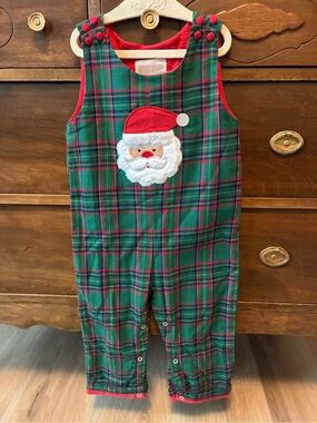 Green & Red Plaid Santa Applique Romper - Kids